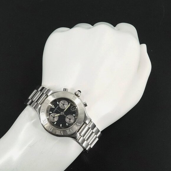 Cartier Mens 44mm Chronoscaph Quartz Black Dial Watch - Picture 3 of 6